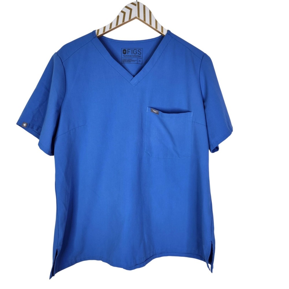 FIGS Catarina Scrub Top Womens XL Blue Technical Collection Chest Pocket V Neck